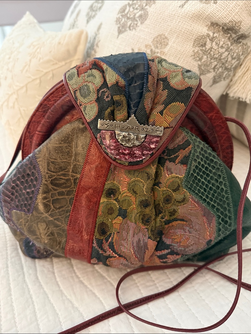 Patchwork Leather & Tapestry Shoulder Bag by Sondra Roberts - Multicolor